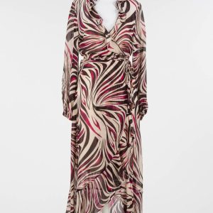 Abito Lungo Twinset Fantasia Zebra Incrociato con Rouge sul Fondo