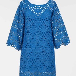 Abito Twinset in pizzo San Gallo blu mediterraneo