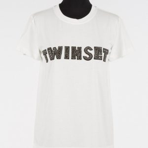 T-shirt Twinset Donna con Logo Centrale e Pietre – Vestibilità Morbida